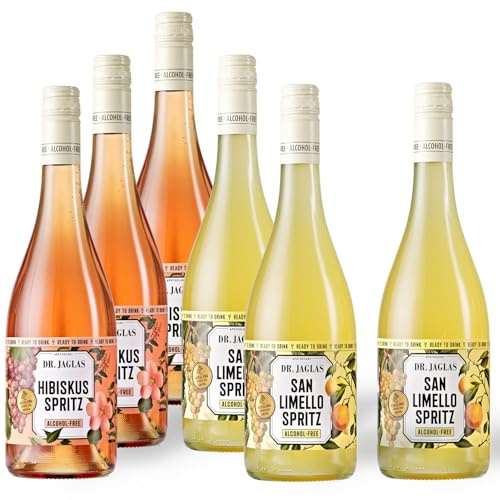 Dr. Jaglas alkoholfreier Wein im Set - Hibiskus Spritz 3er Set + San Limello Spritz 3er Set - Aperitif akoholfrei spritzig prickelnd Hibiscus und Zitrone Geschmack - 6x 750 ml