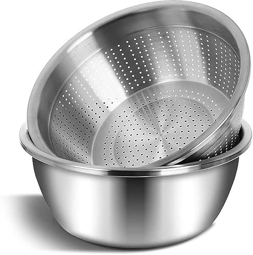 Notcilgias Edelstahl Schüssel, Multifunktional Metallschüssel, Rührschüssel Edelstahl (28CM+Sieb)