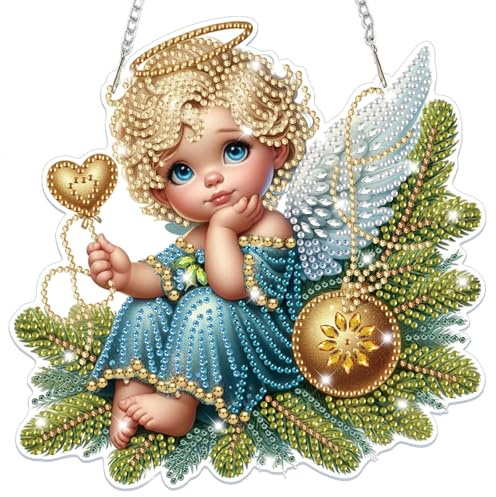 Lxmsja Weihnachten Diamond Painting Anhänger, 5D Diamond Painting Fensterbilder Engel für Erwachsene Kinder, Weihnachtsgeschenke Bastelset Kreativ Set Ornament Tür Fenster Wand Decor