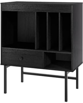 GIANTEX Support de Tourne-Disque, Porte-Disques avec Tiroir, Meuble de Platine Vinyle avec Rangement pour Albums, Table d'Appoint pour Chambre à Coucher, Salon, 70 x 36 x 73,5 cm (Noir)