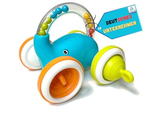 Baby Spielzeug 4 in 1, Rassel ab 3-24 Monaten, Montessori Motorikspielzeug mit Greifring, Beißring Baby und Silikon Schnuller, Geschenk Junge oder Mädchen