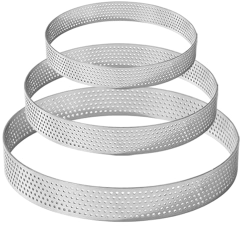 Odoukey Moules à Anneaux à Tarte, diamètre 10/15/20cm, Anneaux de Cuisson microperforés en Acier Inoxydable pour tartes, gâteaux pâtissiers 3 pièces