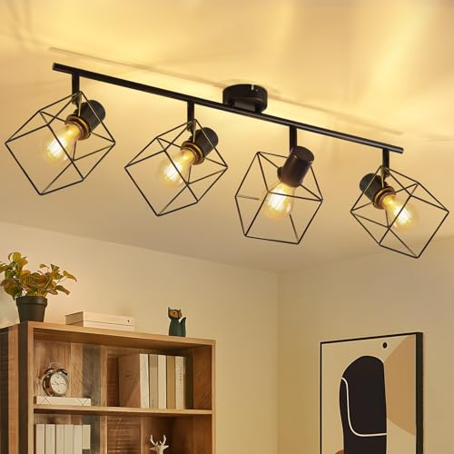 Homefire Deckenstrahler 4 Flammig Deckenlampe Vintage - Industrial | Deckenleuchte 350 Schwenkbar E14 Schwarz Wohnzimmerlampe Metall Deckenspots Wohnzimmer Küche Schlafzimmer Ohne Leuchtmittel