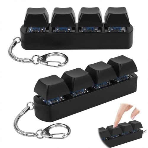 2 Pcs Keyboard Fidget,Keyring Keychain,Key Board Clicker,4-Button Gadget Click Button Keycap Keys,Decompression Stress Relief Finger Caps to Pass Time (2, Black)
