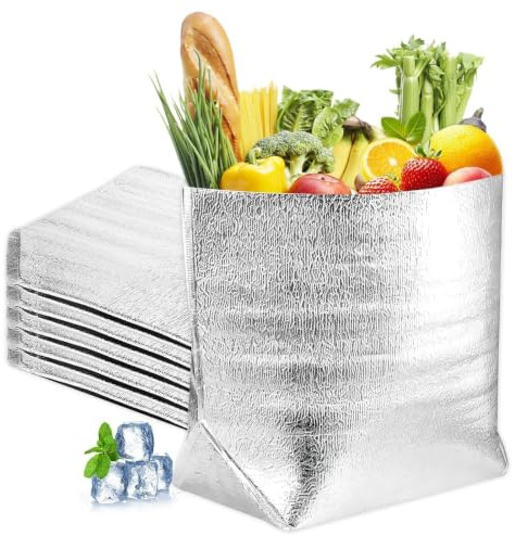 5PCS Aluminum Foil Insulated Bag,Thermal Cooler Bag Food Storage Insulated Sandwich Bags Reusable Sealed Leakproof Freezer Vacuum Pouch with Zipper for Lunch Bento Camping Picnic, 3 Size (25 * 30cm)