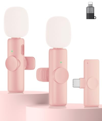 CZOCPOS Kabelloses Lavalier Mikrofon 2er Set, Mini Mikrofon für Phone, Pad & Android Handy, Mikrofon Handy mit Geräuschunterdrückung, Plug & Play, ideal für Video, Podcast, YouTube, TikTok,Cremepink