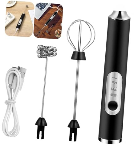 SHINEOFI Sbattitore Elettrico per Caffè e Latte 3 Velocità, Frusta Elettrica 2 Testine in Plastico e Acciaio Inossidabile, Schiumatore per Caffè Ricaricabile USB per Casa e Riutilizzabile
