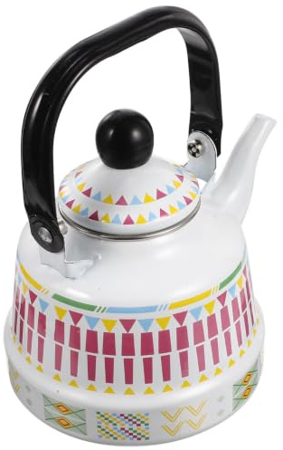 IDEANATEGRATE Bollitore da Tè in Smalto 1,1 per Fornello a Induzione, Bollitore Vintage Geometrico per Casa, Adatto per Riscaldare Caffè e Tè