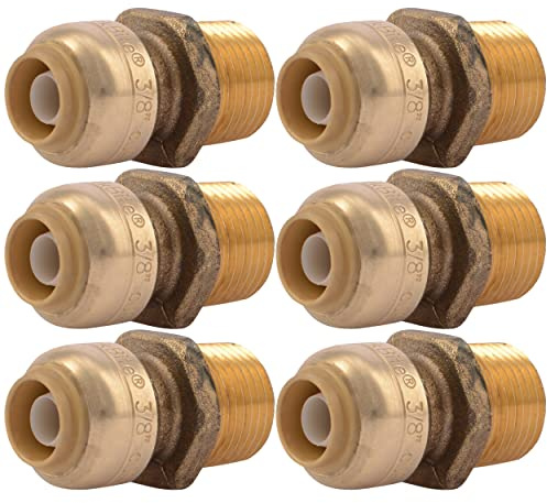 SharkBite 3/8 Inch (1/2 Inch OD) x 1/2 Inch MNPT Reducing Adapter, Pack of 6, Push to Connect Brass Plumbing Fitting, PEX Pipe, Copper, CPVC, PE-RT, HDPE, U118LF