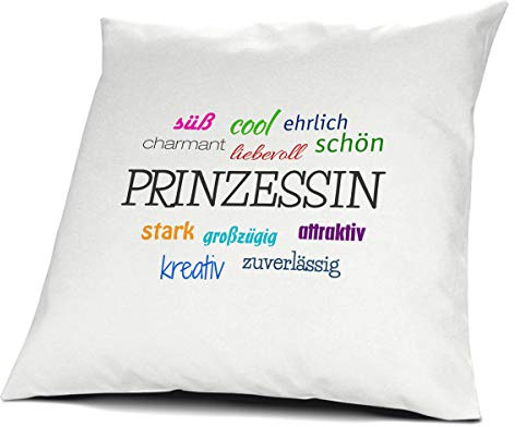 printplanet Kopfkissen mit dem Namen Prinzessin, Kissen mit Füllung - Positive Eigenschaften, 40 cm, 100% Baumwolle, Kuschelkissen, Liebeskissen, Namenskissen, Geschenkidee