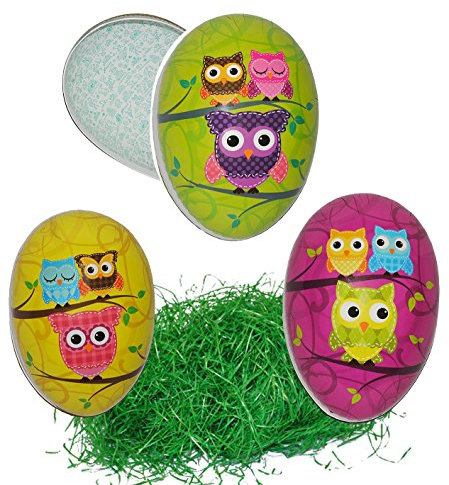 alles-meine.de GmbH XXL Set: Ostergras + 10 Stück Füll - Pappeier 15 cm - Eulen & Eule auf AST - Osterei/Ei zum befüllen - Deko Pappe Papp Pappeier Dekoei Pappostereier Füllen ..