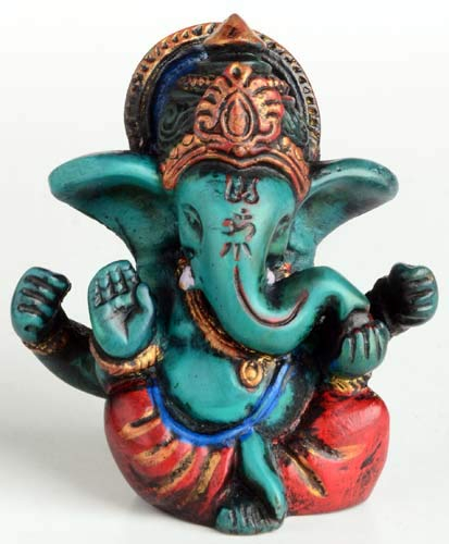 Figure di Buddha/Billy Held Ganesha Ganapati Ganesh, Statua in Resina, 6,5 cm, Turchese.