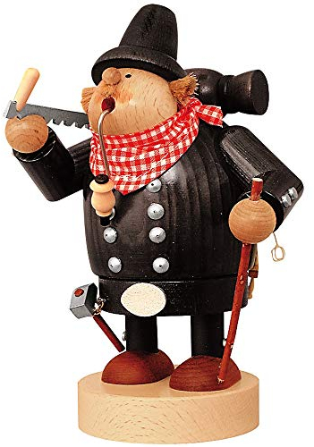 KWO Carpenter Smoking Man Figurine, Wood, Multi-Colour, 30 x 30 x 21 cm