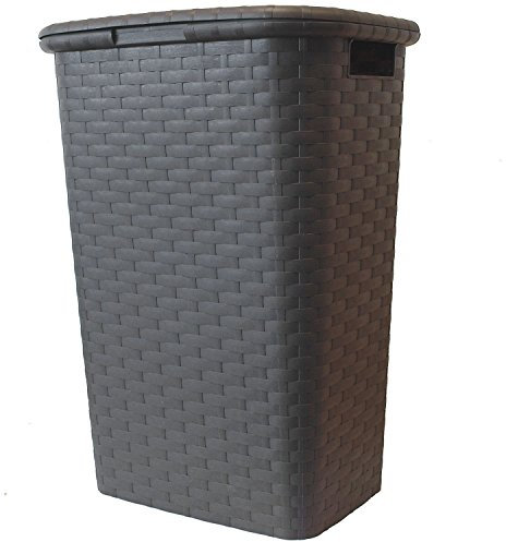 Wäschekorb Wäschebox Wäschetruhe Wäschekiste Wäschesammler Wäschetonne mit Deckel Kunststoff in Flechtoptik - Braun