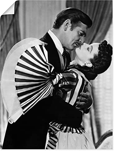 ARTLAND Wanddeko Poster & Kunstdrucke Wandposter 45 x 60 cm Schwarz Weiß Filme TV Kino Amerika Paar Liebe Romantik Vom Winde verweht 1939 B9GZ