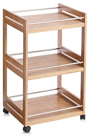 Zeller 13591 - Carrello portaoggetti da Bagno, in bambù/Metallo, 45,7 x 38 x 76 cm
