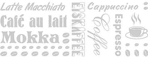 Samunshi® Wandtattoo Kaffee Kaffeeart Küche 40 x 14,8cm silbermetalleffekt