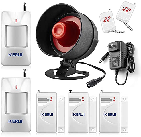 KERUI Standalone Home Office Shop Security Alarm System Kit,Wireless Loud Indoor/Outdoor Weatherproof Siren Horn with Remote Control and Door Contact Sensor,Motion Sensor,Up to 115db,NO WiFi/GSM/APP