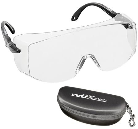 voltX OVERSPECS Large Size, Industrial Safety Over Glasses with case | UKCA & CE EN166F Certified, Polycarbonate Lens, UV400 Anti-Fog Protection, Scratch Resistant, Protective Case