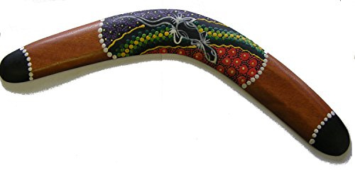 One World is Enough Decorative Aboriginal Style Dot Painted Wooden Boomerang - 40 cm - Fair Trade