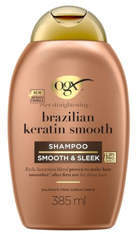 OGX Brazilian Keratin Therapy Shampoo (385 ml) - Keratin Utjämnande schampo - hårvård fri från parabener och sulfaterade ytaktiva ämnen