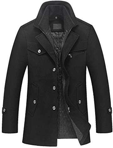 Lavnis Herren Warm Wollmantel Stehkragen Wintermantel Kurzmantel Winter Jacke Business Freizeit Style4 Black M