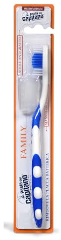 Pasta del Capitano, Spazzolino Family con Setole Medie, Raggiunge gli Angoli più Difficili, Rimuove la Placca Batterica Senza Danneggiare lo Smalto, Colori Assortiti