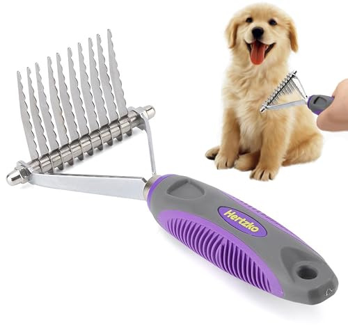 Hertzko Dog Rake for Grooming - Efficient Undercoat Brush for Dogs & Cats, Dematting Comb for Shedding, Deshedding Tool, Rake Brush for Enhanced Pet Care, Dog Brush for Removing Matted or Knotted Hair