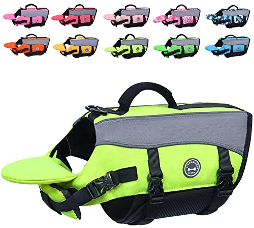 VIVAGLORY Hunde Schwimmweste mit abnehmbarem Frontauftrieb, Rettungsweste mit Reflektierenden Besätzen & Zusätzliche Polsterung zum Schwimmen & Bootfahren Neon-Gelb M