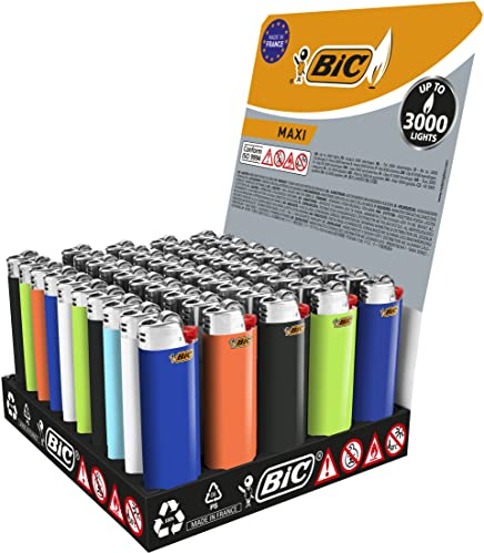 BIC Maxi Feuerzeuge mit bis zu 3.000 Zündungen - Tray mit 50 Stück