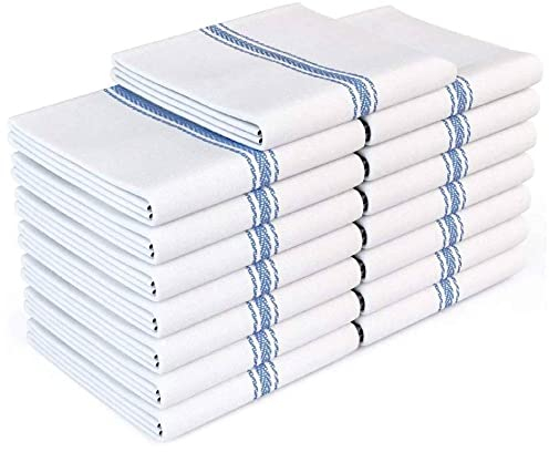 Zeppoli 15-Pack Kitchen Tea Towels – 100% Cotton Dish Cloth Set for Drying & Cleaning – Soft, Absorbent & Reusable – White with Blue Stripes