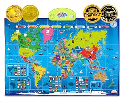 BEST LEARNING i-Poster My World – Interactive Talking World Map for Kids Ages 5-12 to Learn Countries, Flags, and Fun Facts About Our Planet