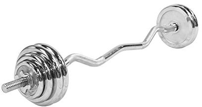 GORILLA SPORTS® Hantelset 35kg - SZ Curlstange 120cm, Gewichte 2x1,25kg, 2x2,5kg, 4x5kg, 30mm, mit 2 Sternverschlüssen, Griff gerändelt, aus Chrom - SZ-Stange, SZ Curlset, Langhantelstange, Hantel Set