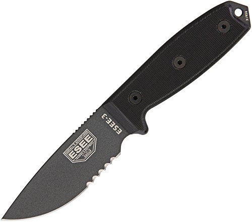ESEE, Outdoormesser | Klingenlänge: 9.52 cm, Griff: Micarta, Model 3 Serrated Tactical, Schwarz