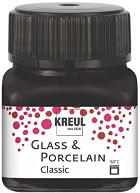 Kreul 16234 - Glass & Porcelain Classic noir, en pot de 20 ml, peinture brillante pour verre et porcelaine à base d'eau, séchage rapide, opaque