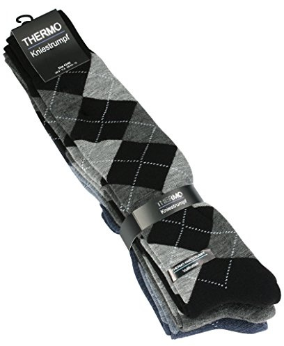 VCA 3 Paar Super warme THERMO Kniestrümpfe mit Karo Muster, Vollfrottee, Gr. 43-46
