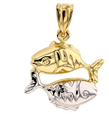 GOLDANHÄNGER FISCHE 585ER GELB- WEISSGOLD 14 KARAT KETTENANHÄNGER STERNZEICHEN 8016