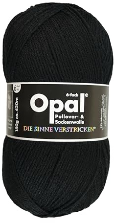 Opal Strumpfwolle Uni 6-Fach 150 gr. Farbe 5306 tiefschwarz