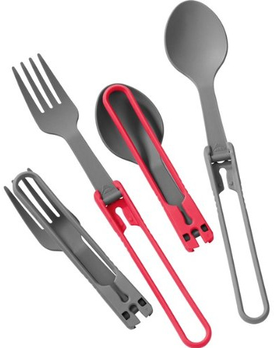 MSR Folding Spoon & Fork Kit, 4pc - Red/Gray