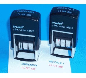 Trodat Taschenstempel Printy Dater 4850/L1 EINGEGANGEN, Gummi, 2,3 x 1,2 cm, blau/rot