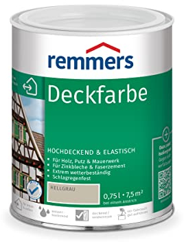 Remmers Vernice coprente grigio chiaro, 0,75 litri, smalto a base d'acqua per interno ed esterno, pittura protettiva dagli agenti atmosferici per legno, sottofondi minerali e molti altri tipi di supporto