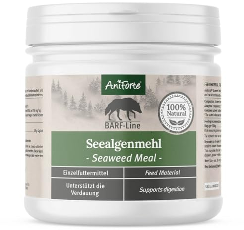 AniForte Farine d'algues Marines pour Chiens 250g avec minéraux - Algues Soutient la thyroïde, l'hygiène buccale, Le Pelage & la Peau, pour Une Digestion Riche en Fibres, complément Barf