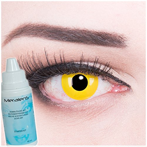 Meralens gelbe Kontaktlinsen, Yellow mit Pflegemittel ohne Stärke, 1er Pack (1 x 2 Stück)