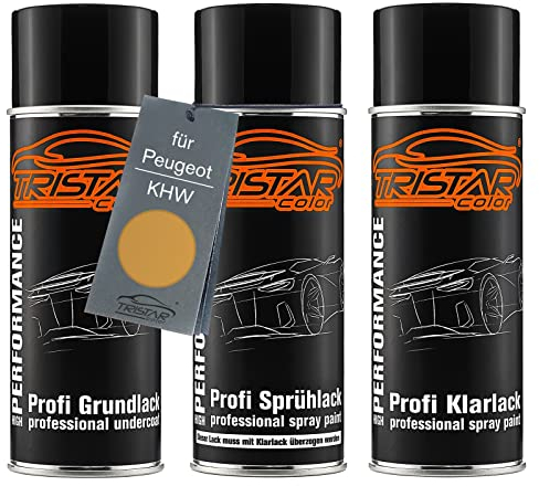TRISTARcolor Autolack Spraydosen Set für Peugeot KHW Orange Salamanque Metallic Grundlack Basislack Klarlack Sprühdose 400ml