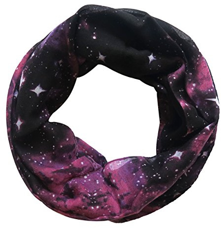 Lina & Lily Galaxy Cosmic Stars Print Women's Infinity Loop Scarf Lightweight (Purple and Black)