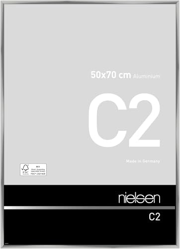 nielsen Aluminium Bilderrahmen C2, 50 x 70 cm, Silber | Aluminium Posterrahmen im Hoch- & Querformat zum Aufhängen Silber glänzend Echtglas