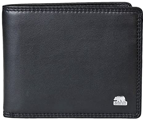 BROWN BEAR Geldbörse Herren Leder mit Münzfach groß | Schwarz Nappa | RFID-Schutz | Echtleder Portemonnaie | Business Geldbeutel | BB Design 8005-D BK