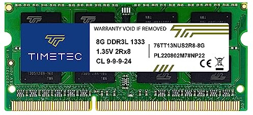 Timetec 8GB DDR3/DDR3L 1333MHz PC3-10600 Non-ECC Unbuffered 1.35V CL9 2Rx8 Dual Rank 204 Pin SODIMM Laptop PC Memoria RAM Módulo Actualización