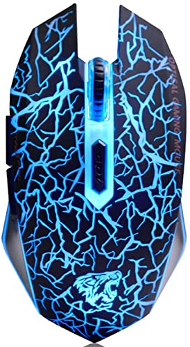 Uiosmuph M2 Mouse Ricaricabile Wireless,Ottico USB Gaming Mouse Silenzioso senza fili con 6 Pulsanti con LED 7 Colors per Mac Notebook Computer Portatile(Nero)