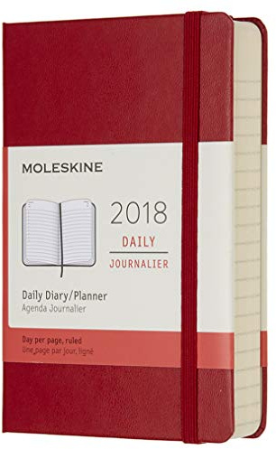 Moleskine - Agenda Giornaliera, 12 Mesi, Tascabile, Copertina Rigida, Rosso Scarlatto